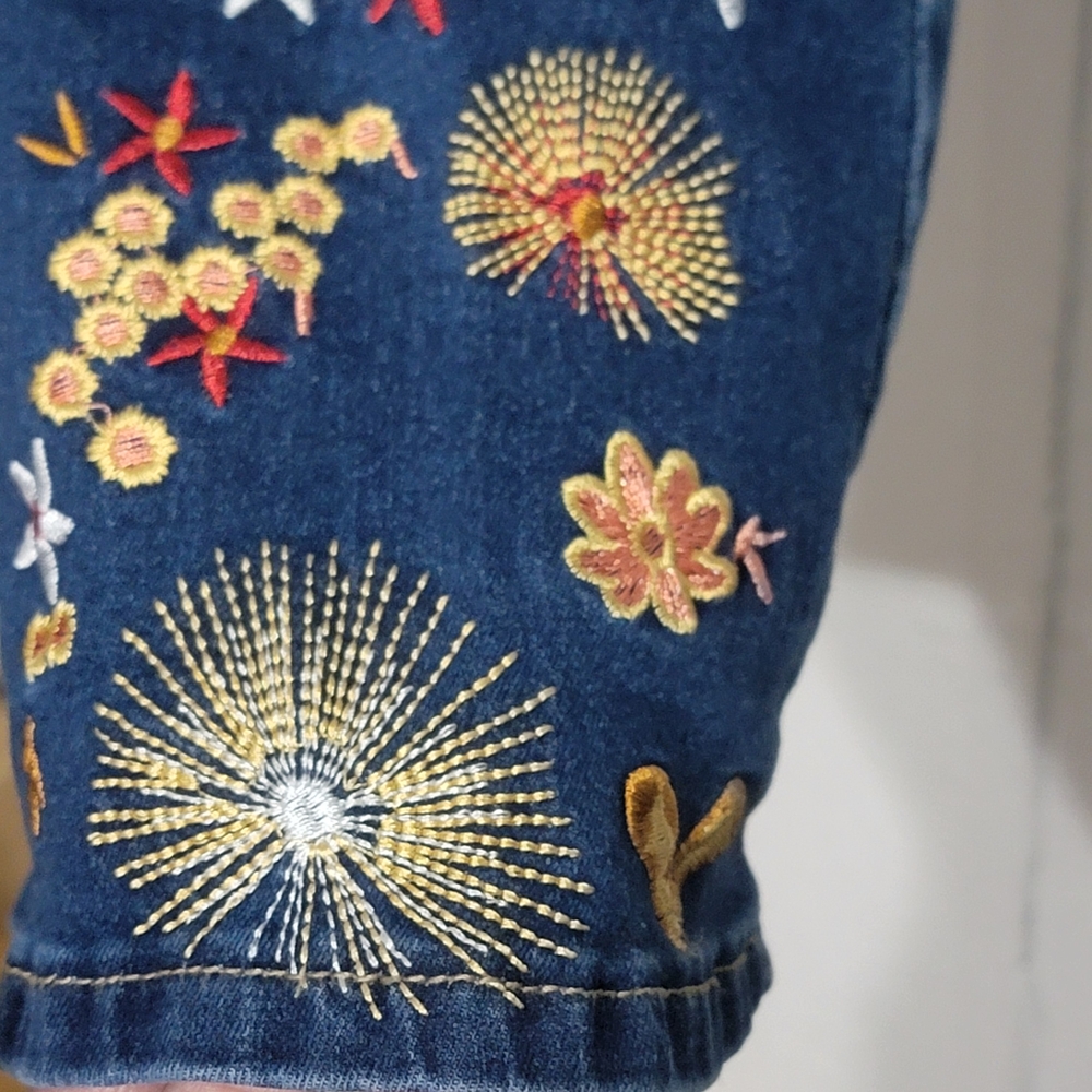 Bamboo Embroidered Flare Boho Jeans 9 Blue Stretch Juniors - Picture 7 of 7